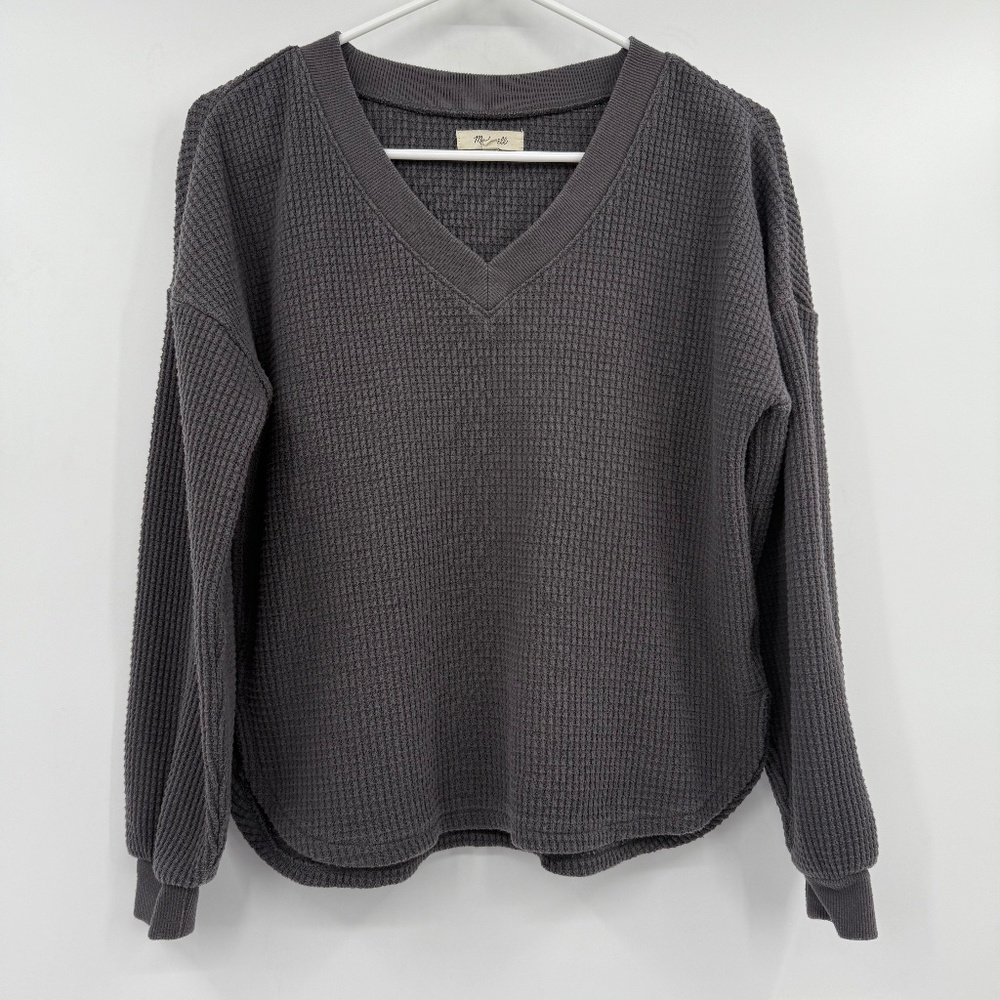Madewell Charcoal Long Sleeve Waffle Knit Top